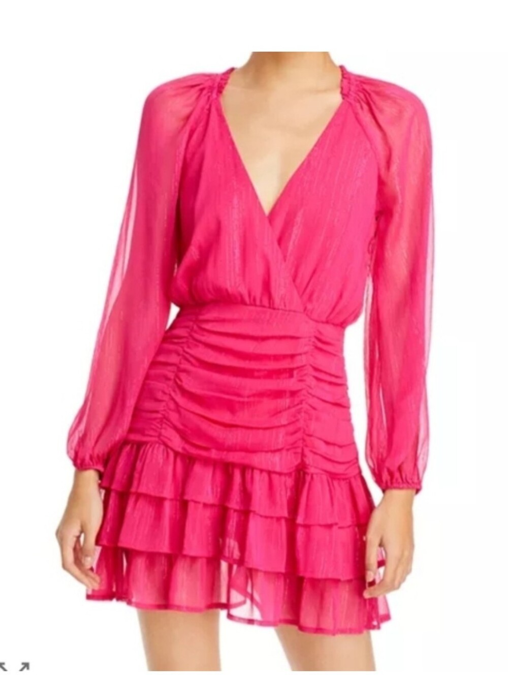 AQUA Hot Pink Long-Sleeve Ruffle Mini Dress Sz S